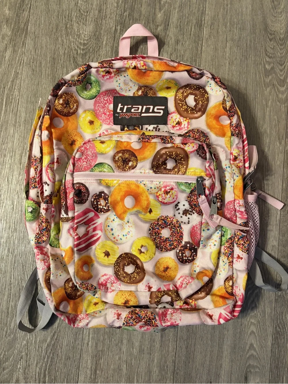 JanSport Trans Donut Print Backpack Pink Kawaii School Book Bag Sprinkle Dounut
